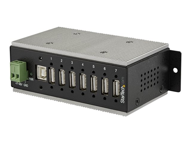 Startech 7 Port USB 2.0 Hub, Metal Industrial USB-A Hub (7x USB-A) with ESD & Surge Protection, Extended Operating Temp -40 to 185°F, Din Rail/Wall/Desk Mountable, USB Expander, Rugged - Windows/macOS/Linux (HB20A7AME) - Hub - 7 x USB 2.0 - DIN rail mount