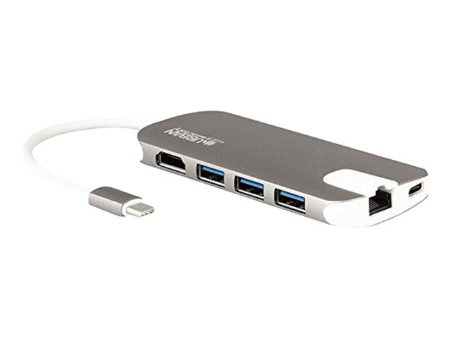 Urban Factory Hubee USB-C Mobile Station: Input USB-C, Output 1x USB-C, 3x USB 3.0, HDMI 4K, LAN and Memory Card Reader (SD, MSD, SDHC & SDXC) - docking station - USB-C - HDMI - 10Mb LAN