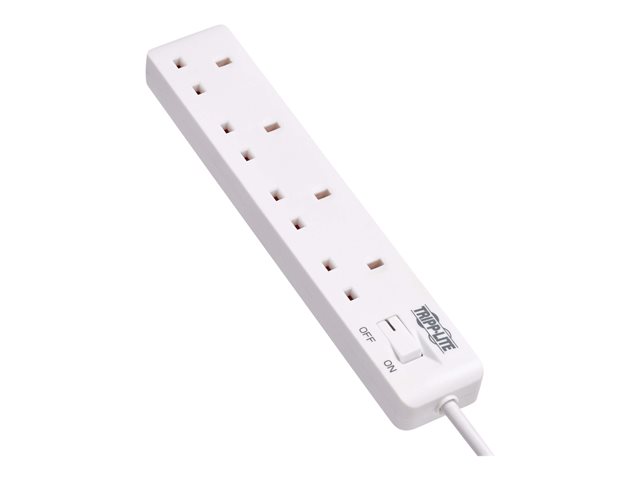 Tripp Lite 4-Outlet Power Strip - British BS1363A Outlets, 220-250V AC, 13A, 1.8 m Cord, BS1363A Plug, White - power strip
