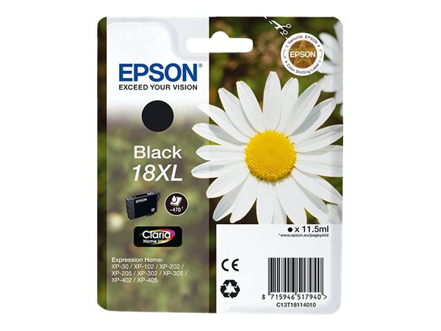 Epson 18XL - XL - black - original - blister with RF/acoustic alarm - ink cartridge - for Expression Home XP-212, 215, 225, 312, 315, 322, 325, 412, 415, 422, 425