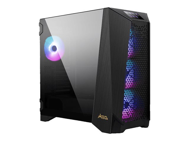 MSI MEG Prospect 700R Full Tower Gaming Computer Case Black 4x 140mm ARGB Fans 4.3'' Touch Panel Vertical GPU Mount USB Type-C Tempe red Gla