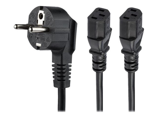 StarTech.com 2m (6ft) Computer Power Cord, 18AWG, EU Schuko to 2x C13 Power Cord, 10A 250V, Black Replacement AC Cord, TV/Monitor Power Cable, Schuko CEE 7/7 to IEC 60320 2x C13 Power Cord - PC Power Supply Cable - power cable - power CEE 7/7 to power IEC
