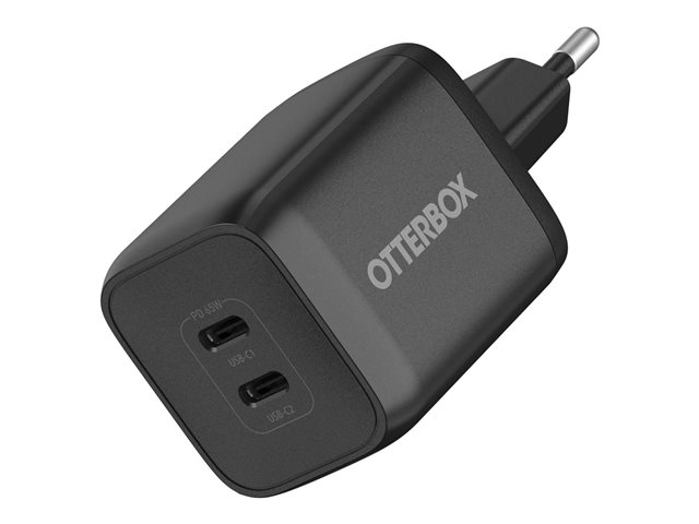OtterBox Standard - Power adapter - 65 Watt - 3 A - PD/PPS, Fast Charge - 2 output connectors (USB-C) - black - Europe (excluding UK)