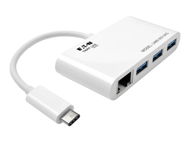 Eaton Tripp Lite series 3-Port USB-C to USB-A Hub Portable w/ Gigabit Ethernet Port RJ45 - hub - 3 ports