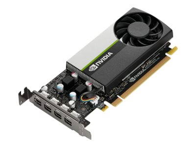 NVIDIA T1000 Graphics card 4GB GDDR6 PCIe3.0x16 low profile 4 xMini DisplayPort -retail boxed - Board+Quick start Guide,support Guide, ATX I/O bracket attached + LP I/O bracket loosed +Mini DP to DP dongle x4