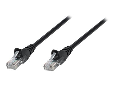 Intellinet Network Patch Cable, Cat5e, 0.25m, Black, CCA, U/UTP, PVC, RJ45, Gold Plated Contacts, Snagless, Booted, Lifetime Warranty, Polybag - patch cable - 30 cm - black