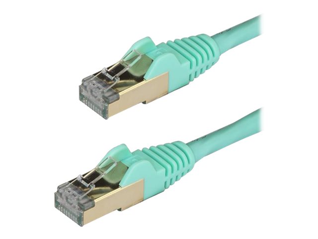 StarTech.com 1m CAT6A Ethernet Cable, 10 Gigabit Shielded Snagless RJ45 100W PoE Patch Cord, CAT 6A 10GbE STP Network Cable w/Strain Relief, Aqua, Fluke Tested/UL Certified Wiring/TIA - Category 6A - 26AWG (6ASPAT1MAQ) - patch cable - 1 m - aqua