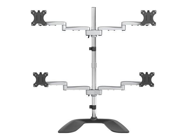 StarTech.com Desktop Quad Monitor Stand, Ergonomic VESA 4 Monitor Arm (2x2) up to 32", Free Standing Articulating Universal Pole Mount, Height Adjustable/Tilt/Swivel/Rotate, Silver - Heavy-duty VESA Mount (ARMQUADSS) stand - adjustable arm - for 4 monitor