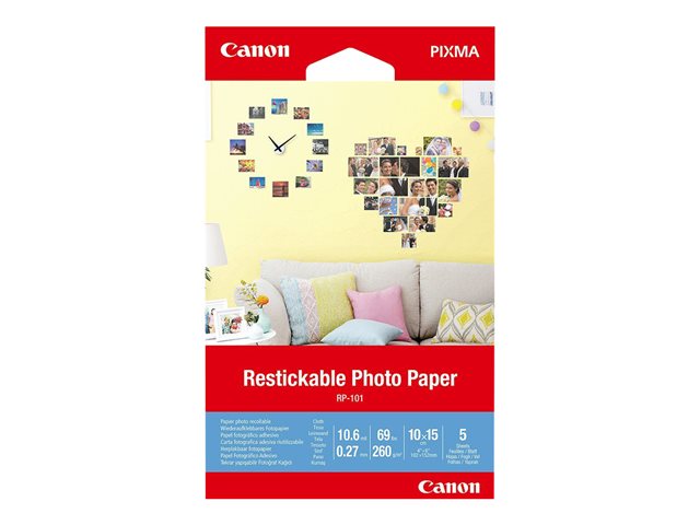 Canon Restickable Photo Paper RP-101 - Matte - removable adhesive - 10.6 mil - 100 x 150 mm - 260 g/m² - 69 lbs - 5 sheet(s) photo stickers