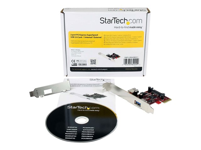 StarTech.com 2 port PCI Express SuperSpeed USB 3.0 Card with UASP Support - 1 Internal 1 External - Dual Port PCIe USB 3.0 Adapter (PEXUSB3S11) - USB adapter - PCIe 2.0 - 2 ports