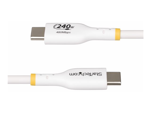 StarTech 2m USB C Charging Cable, USB-IF Certified USB-C Cable, 240W - USB cable - USB-C (M) to USB-C (M) - USB 2.0 - 48 V - 5 A - 2 m - halogen-free, passive, extended power range (EPR), USB Power Delivery (240W), Power Delivery 3.1 support - white