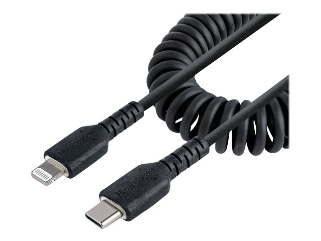 StarTech.com 1m (3ft) USB C to Lightning Cable, MFi Certified, Coiled iPhone Charger Cable, Black, Durable and Flexible TPE Jacket Aramid Fiber, Heavy Duty Coil Charging Cable - Rugged USB Lightning Cable - Lightning cable - 1 m