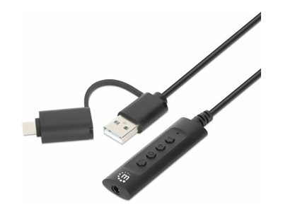 USB-C / USB-A TO 3.5MM AUDIO- 1M VOL/MUTE CONTROL BLACK