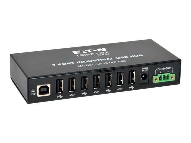 Eaton Tripp Lite series 7-Port Rugged Industrial USB 2.0 Hi-Speed Hub w 15KV ESD Immunity Metal Mountable - Hub - 7 x USB 2.0 - DIN rail mountable, wall-mountable