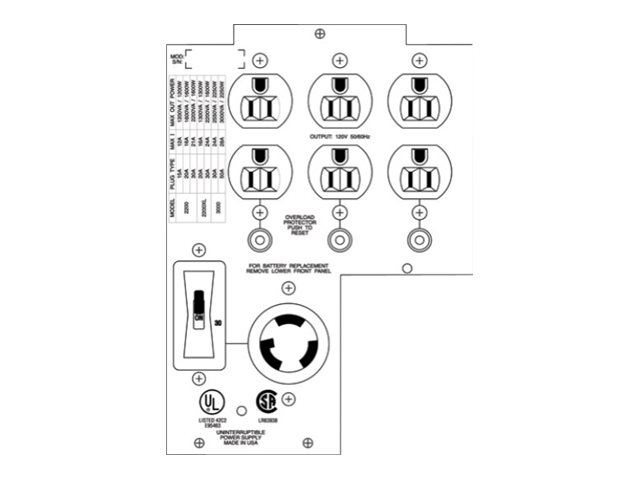 APC BACKPLATE KIT W/(6) 5-15R/ (1)L5-30R FOR UA3000 IN