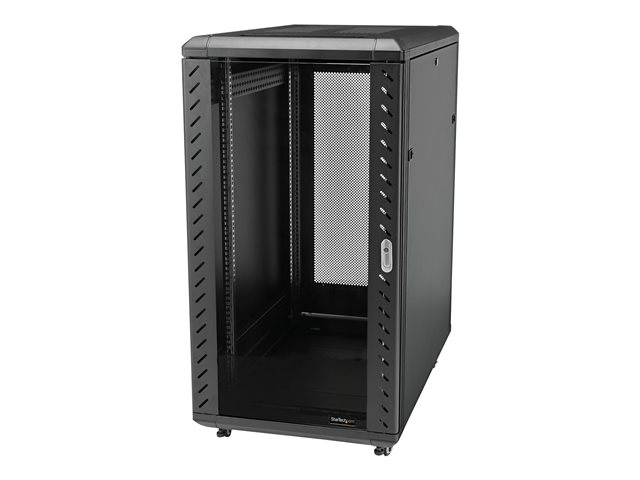 Startech 32U 19" Server Rack Cabinet, Adjustable Depth 6-32 inch, Lockable 4-Post Network/Data/AV Equipment Rack Enclosure w/ Glass Door & Casters, Flat Pack, 1763lb/800kg Capacity - Free Standing Server Rack (RK3236BKF) - Rack cabinet - 4-post - floor-st