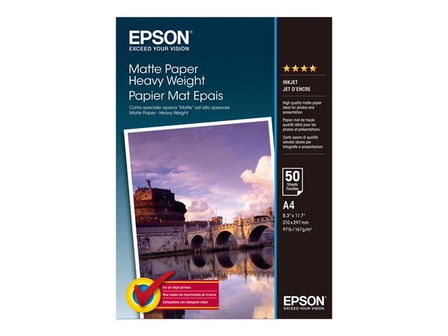 Epson Media, Media, Sheet paper, Matte Paper Heavy Weight, Home - Photo Paper, Photo, A4, 210 mm x 297 mm, 167 g/m2, 50 Sheets, Singlepack