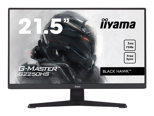 iiyama G-MASTER Black Hawk G2250HS-B1 - LED monitor - 22" (21.5" viewable) - 1920 x 1080 Full HD (1080p) @ 75 Hz - VA - 250 cd/m² - 3000:1 - 1 ms - HDMI, DisplayPort - speakers - matte black