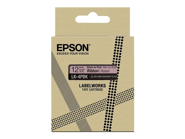 Epson LabelWorks LK-4PBK - Satin - black on pink - Roll (1.2 cm x 5 m) 1 cassette(s) ribbon tape - for LabelWorks Cable and Wiring Kit, LW-1000, 600, 700, K400, Z700, Z710, Z900, Safety Kit