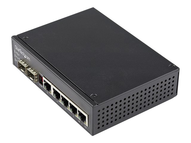 StarTech.com Industrial 6 Port Gigabit Ethernet Switch 4 PoE RJ45 +2 SFP Slots 30W PoE+ 48VDC 10/100/1000 Power Over Ethernet LAN Switch -40C to 75C, DIN Connector/Mountable, Fast Ethernet - High Power PoE Switch (IES1G52UPDIN) - switch - 6 ports