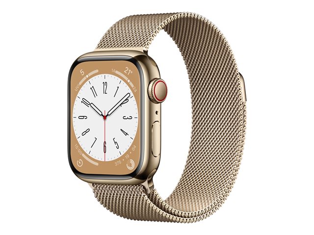 Apple Watch Series 8 (GPS + Cellular) - gold stainless steel - smart watch with milanese loop - gold - 32 GB