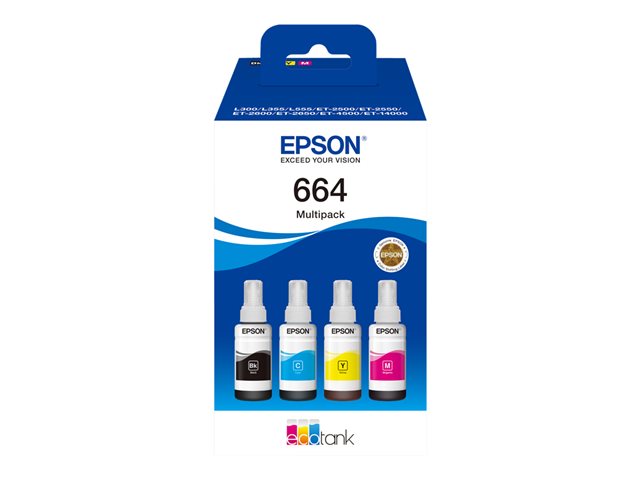 Epson EcoTank 664 - 4-pack - black, yellow, cyan, magenta - original - ink refill - for Epson L380, L395, L495, EcoTank ET-2650, L1455, L656, EcoTank ITS L3050, L3060, L3070