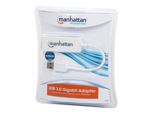 Manhattan USB-A Gigabit Network Adapter, White, 10/100/1000 Mbps Network, USB 3.0, Ethernet, RJ45, Three Year Warranty, Blister - network adapter - USB 3.0 - Gigabit Ethernet