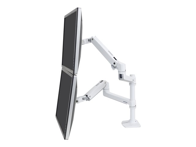 Dual monitor arm - For screens sized up to 24" - Weight Capacity: individual LCD weight = 720 lbs (3.29.1 kg). Monitor depth greater than 3.5" (8.9 cm) may diminish capacity - White - Desk mountable (desk clamp)