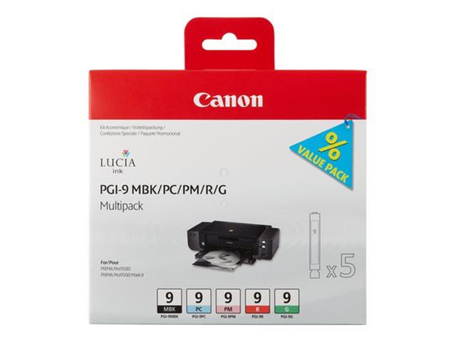 Canon PGI-9 M BKPCPMRG - 1033B013 - 1 x Red,1 x Green,1 x matte Black,1 x Photo Cyan,1 x Photo Magenta - Ink tank - For PIXMA Pro9500,Pro9500 Mark II