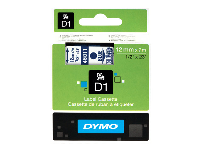 DYMO D1 Tape 12mm Blue on transparent