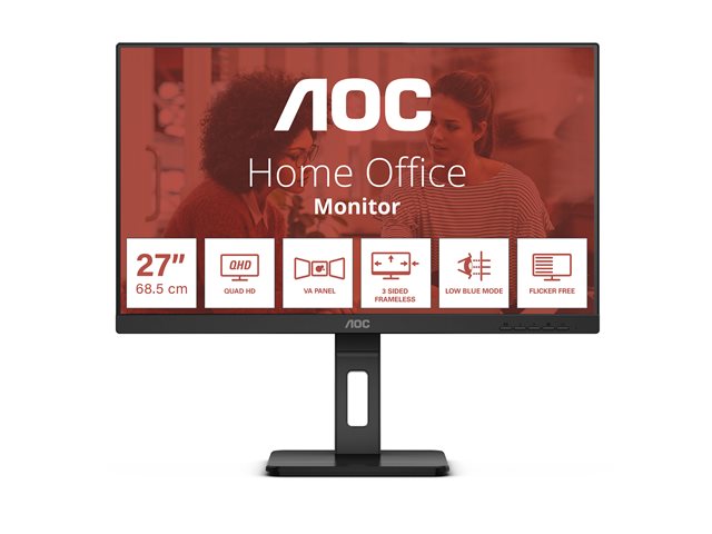 AOC Essential-line Q27E3UMF - LED monitor - 27" - 2560 x 1440 QHD @ 75 Hz - VA - 300 cd/m² - 4000:1 - 4 ms - HDMI, DisplayPort - speakers - black