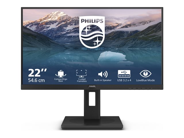 Philips S-line 222S9JML - LED monitor - 22" (21.5" viewable) - 1920 x 1080 Full HD (1080p) @ 75 Hz - VA - 250 cd/m² - 3000:1 - 4 ms - HDMI, VGA, DisplayPort - speakers - black