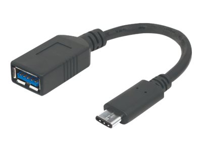 Manhattan USB-C to USB-A Cable, 15cm, Male to Female, Black, 5 Gbps (USB 3.2 Gen1 aka USB 3.0), 3A (fast charging), IF-Certified, SuperSpeed USB, Lifetime Warranty, Polybag - USB-C cable - 24 pin USB-C to USB Type A - 15 cm