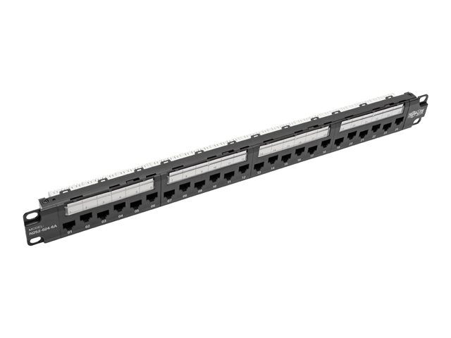 Eaton Tripp Lite Series 24-Port 1U Rack-Mount Cat6a/Cat6/Cat5e 110 Patch Panel with Cable Management Bar, 110 Punchdown, RJ45, TAA - patch panel - 1U - 19" - TAA Compliant