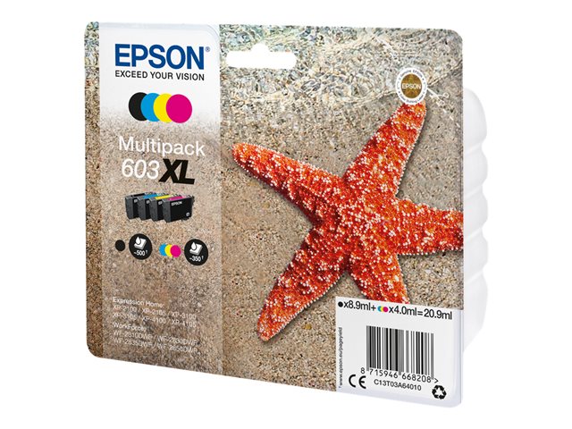 Epson 603XL Multipack - 4-pack - XL - black, yellow, cyan, magenta - original - blister with RF/acoustic alarm - ink cartridge - for Expression Home XP-2100, 2105, 3100, 3105, 4100, 4105, WorkForce WF-2810, 2830, 2835, 2850