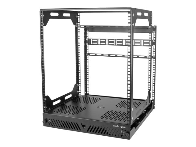 StarTech.com 12U Sliding Rotating Open Frame Network Rack, 4 Post AV /Data Rack, 16.7" Deep Slide-Out IT Equipment Rack with Cable Management Pull Out/Pivoting Computer/Communications Rack - 12U Open Frame Rack (PORACK12U) - rack - 12U