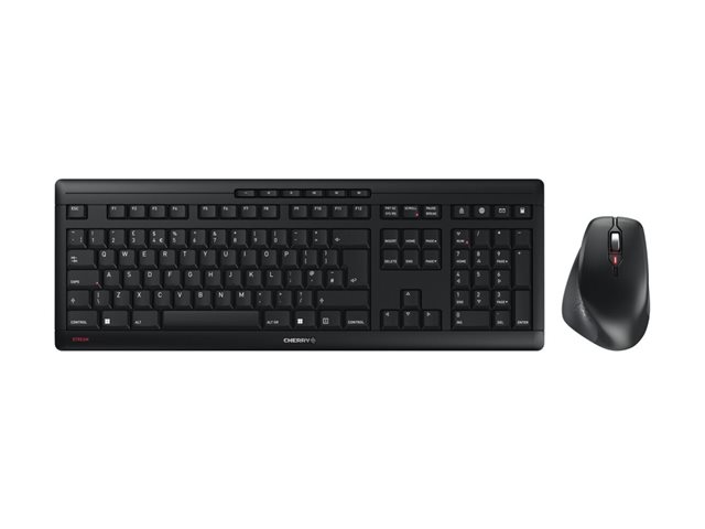 CHERRY STREAM DESKTOP COMFORT - Keyboard and mouse set - 100% - full size - wireless - 2.4 GHz - QWERTY - UK - key switch: CHERRY SX - black grey