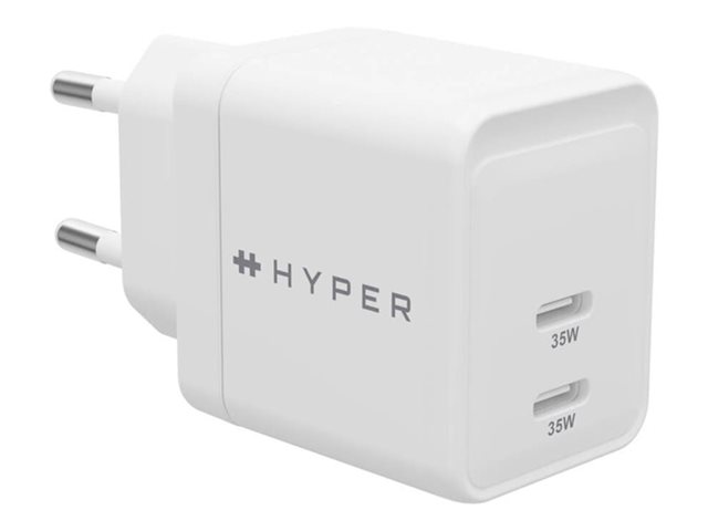HyperJuice - Power adapter - GaN - 35 watt - QC 3.0, Power Delivery 3.0 + PPS - 2 output connectors (USB-C) - white - Europe