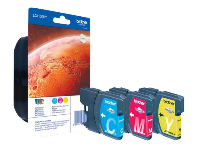 Brother LC1100HY Rainbow Pack - High Yield - yellow, cyan, magenta - original - blister with accoustic / electromagnetic alarm - ink cartridge - for Brother DCP-6690CW, MFC-5890CN, MFC-5895CW, MFC-6490CW, MFC-6890CDW