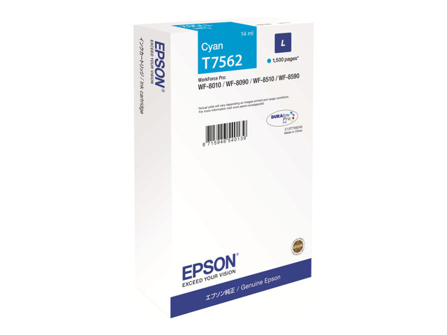 Epson Ink Cartridges, DURABrite" Pro, T7562, Singlepack, 1 x 14.0 ml Cyan, L