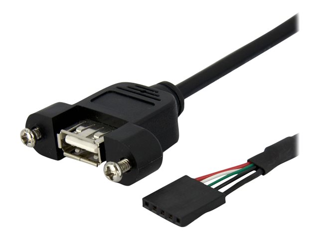 StarTech 1 ft Panel Mount USB Cable - USB A to Motherboard Header Cable Adapter F/F - USB 2.0 internal Cable (USBPNLAFHD1) - USB internal to external cable - USB (F) to 5 pin USB 2.0 header (F) - 30 cm - thumbscrews - black
