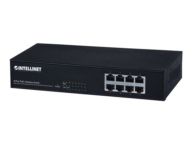 Intellinet 8-Port Fast Ethernet PoE+ Switch, 8 x PoE ports, IEEE 802.3at/af Power-over-Ethernet (PoE+/PoE), Endspan, Desktop (UK power cord) - switch - 8 ports