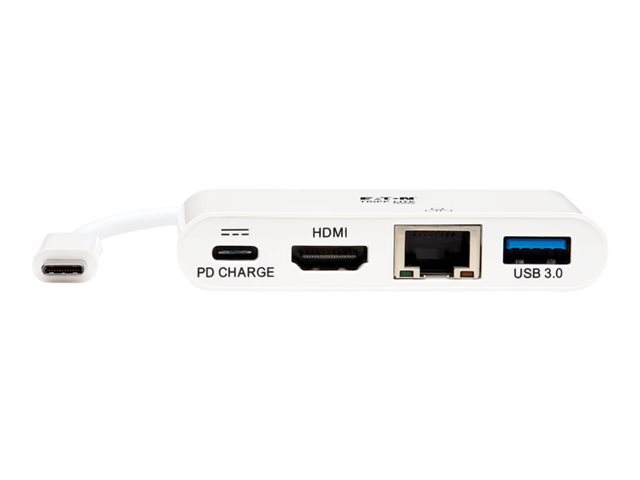 Eaton Tripp Lite Series USB C to HDMI Multiport Video Adapter Converter w/ USB-A Hub, USB-C PD Charging Port & Gigabit Ethernet Port, Thunderbolt 3 Compatible USB Type C to HDMI, USB Type-C - docking station - USB - HDMI - 1GbE