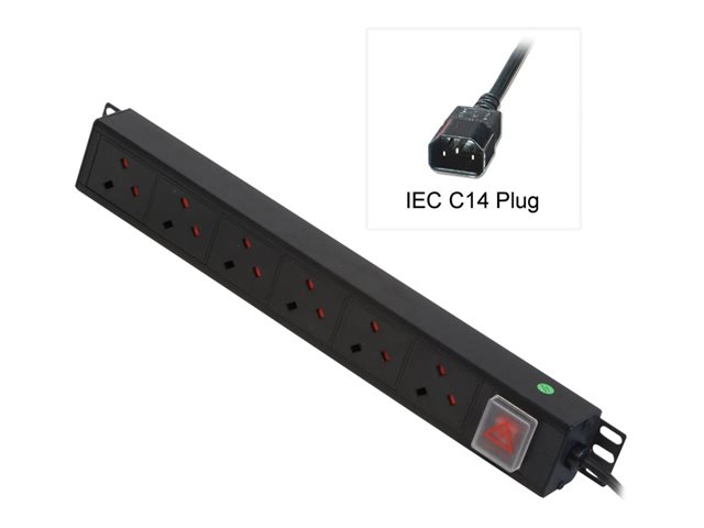 VERTICAL 6 WAY UK PLUG PDU IEC PLUG TO 6 X UK SOCKETS