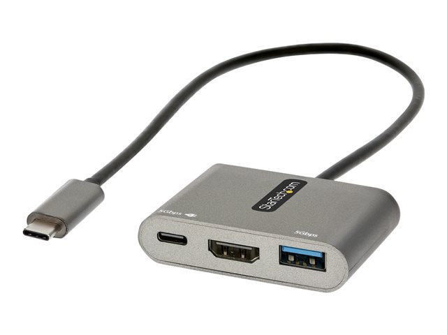 StarTech.com USB C Multiport Adapter, USB-C to HDMI 4K Video, 100W Power Delivery Passthrough Charging, 2-Port USB 3.0 Hub 5Gbps (1xType-C/1xA), USB-C Mini Dock, USB-C Travel Dock - Portable Laptop Docking Station - docking station - USB-C / Thunderbolt 3