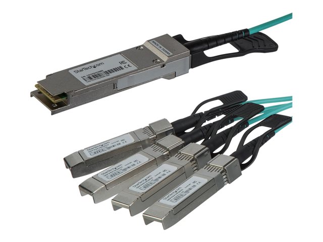 Startech AOC Breakout Cable for Cisco QSFP-4X10G-AOC3M, 3m/9.84ft 40G 1x QSFP+ to 4x SFP+ AOC Cable, 40GbE / 40Gbps QSFP Plus Transceiver Module Active Optical Fiber, C9300 C3850, - Lifetime Warranty (QSFP4X10GAO3) - Breakout cable - QSFP+ latched to SFP+