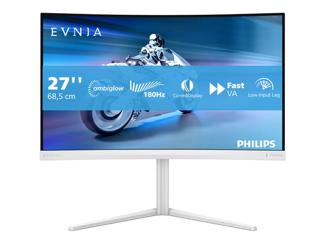 Philips Evnia 5000 27M2C5201L - LED monitor - gaming - curved - 27" - 1920 x 1080 Full HD (1080p) @ 180 Hz - Fast VA - 3000:1 - HDR10 - 0.5 ms - 2xHDMI, DisplayPort - white
