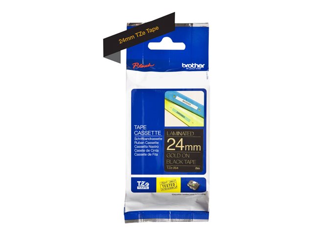 Brother TZe-R354 - Satin - gold on black - Roll (2.4 cm x 4 m) 1 cassette(s) ribbon tape - for Brother PT-D600, P-Touch PT-3600, D800, E500, E550, P750, P900, P950, P-Touch EDGE PT-P750
