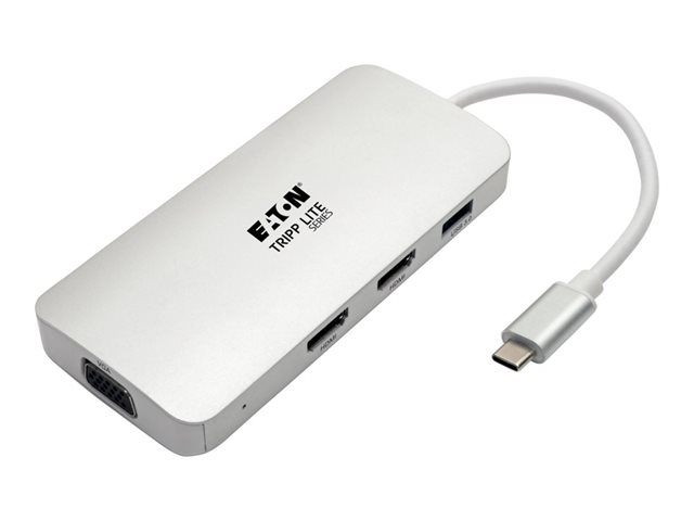 Eaton Tripp Lite Series USB C Docking Station w/ USB-A Hub, 2x HDMI, VGA, PD Charging 1080p @ 60 Hz, Silver USB Type C, USB-C, USB Type-C Thunderbolt 3 Compatible - docking station - USB-C 3.1 / Thunderbolt 3 - VGA, 2 x HDMI
