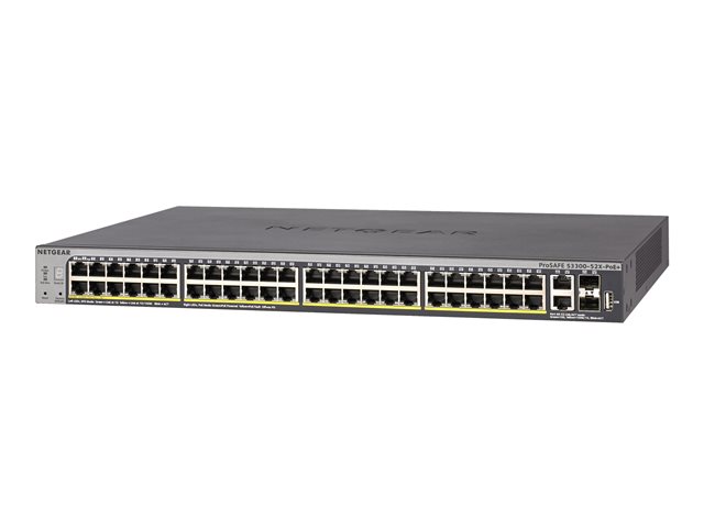 ProSAFE S3300-52X-PoE+ 48-Port POE Gigabit Stackable Smart Managed Switch (With 2x 10-GbE SFP+ Fiber & 2x 10-GbE Copper)